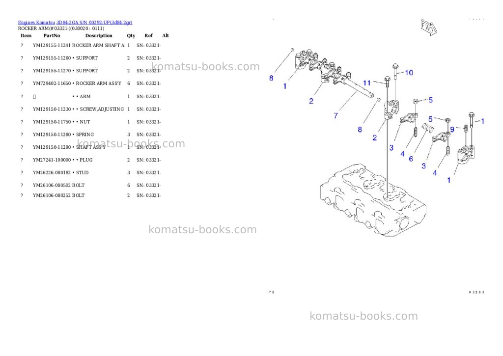 Komatsu 3D84-2GA S/N 00292-UP Parts catalog cover