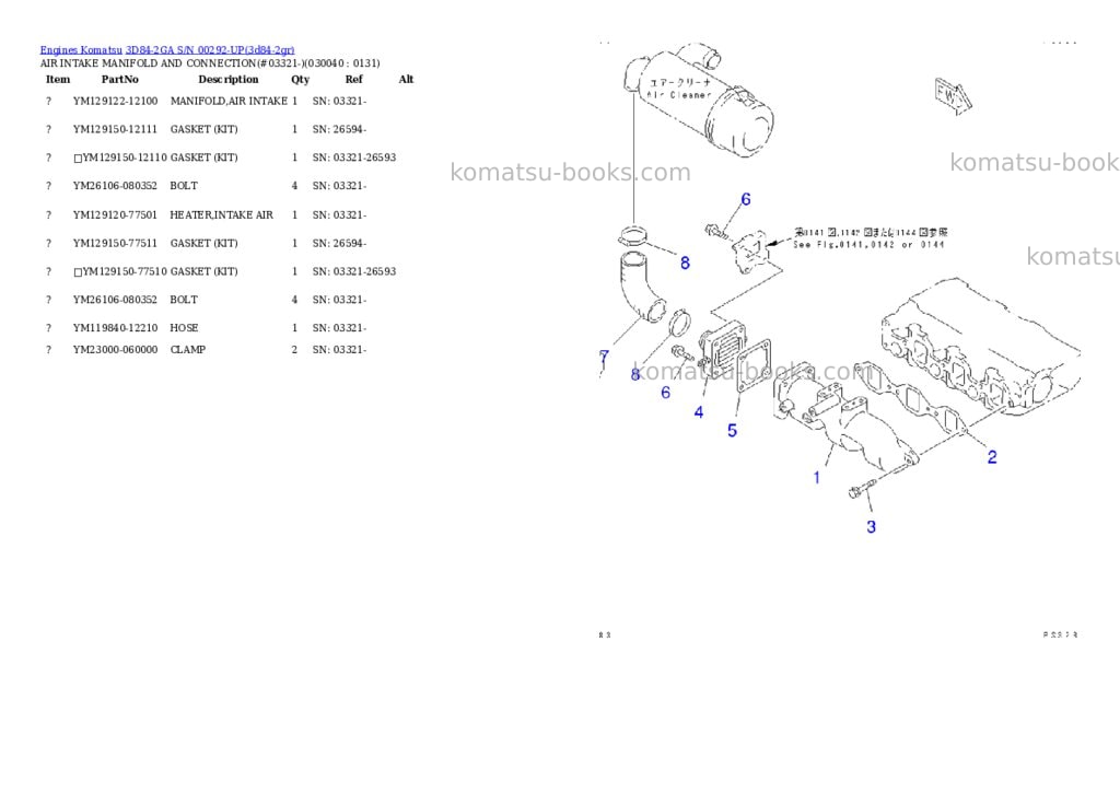 Komatsu 3D84-2GA S/N 00292-UP Parts catalog cover Page 3