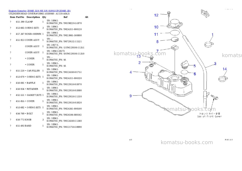 Komatsu 3d84e-3ln-mx s/n 05993-up Parts catalog cover Page 3