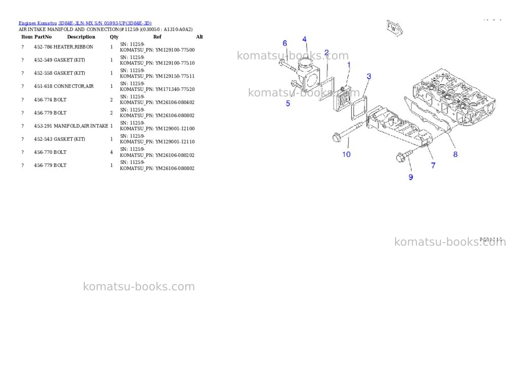 Komatsu 3d84e-3ln-mx s/n 05993-up Parts catalog cover Page 4