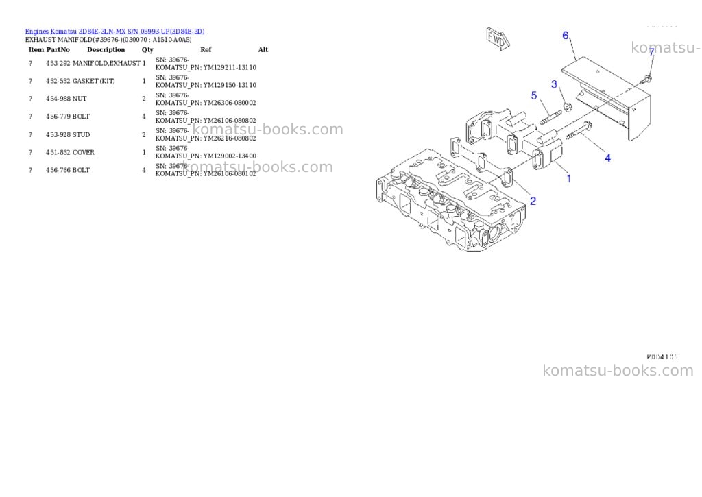 Komatsu 3d84e-3ln-mx s/n 05993-up Parts catalog cover Page 6