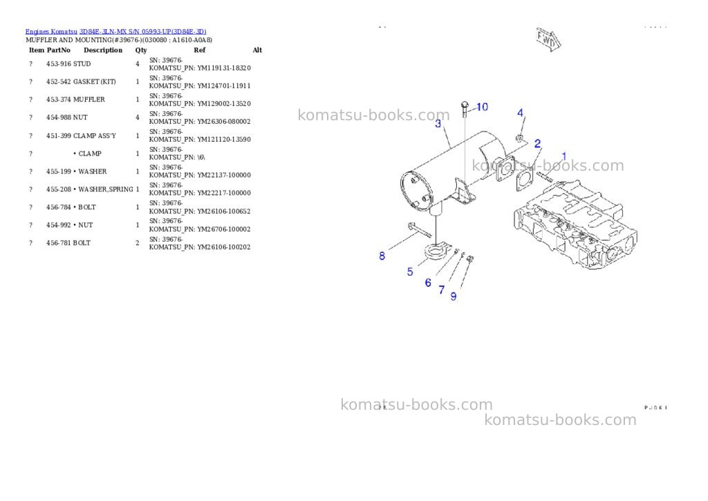 Komatsu 3d84e-3ln-mx s/n 05993-up Parts catalog cover Page 7