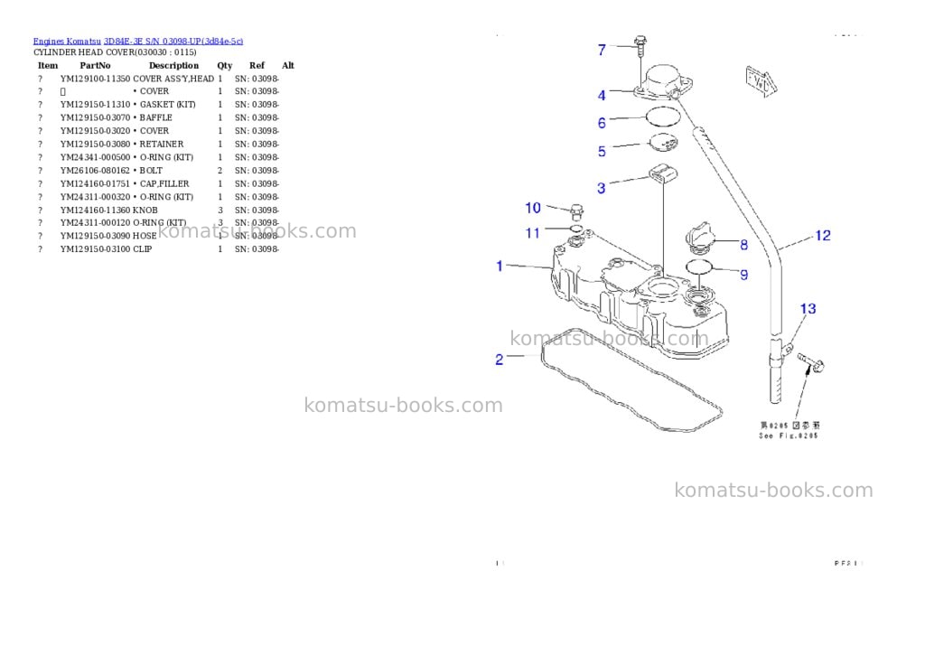 Komatsu 3d84e-3e s/n 03098-up Parts catalog cover Page 2