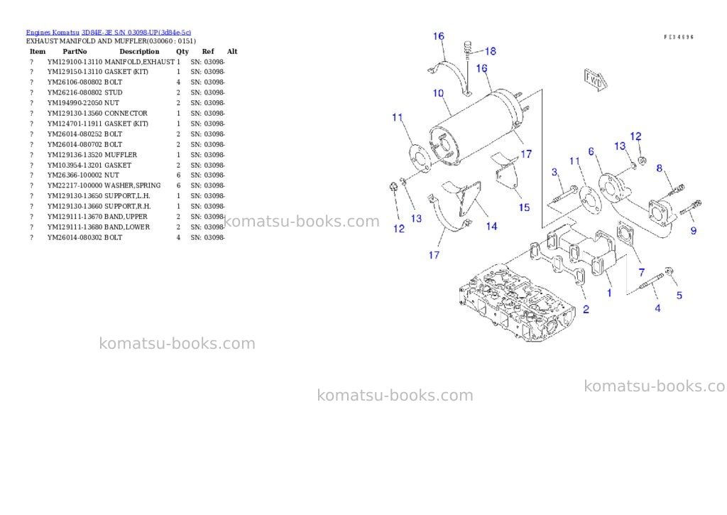 Komatsu 3d84e-3e s/n 03098-up Parts catalog cover Page 5