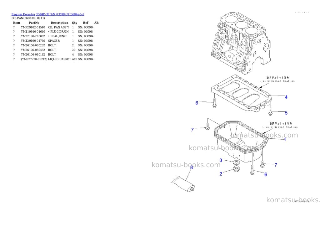 Komatsu 3d84e-3e s/n 03098-up Parts catalog cover Page 8