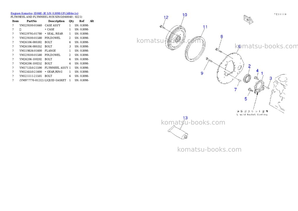 Komatsu 3d84e-3e s/n 03098-up Parts catalog cover Page 9