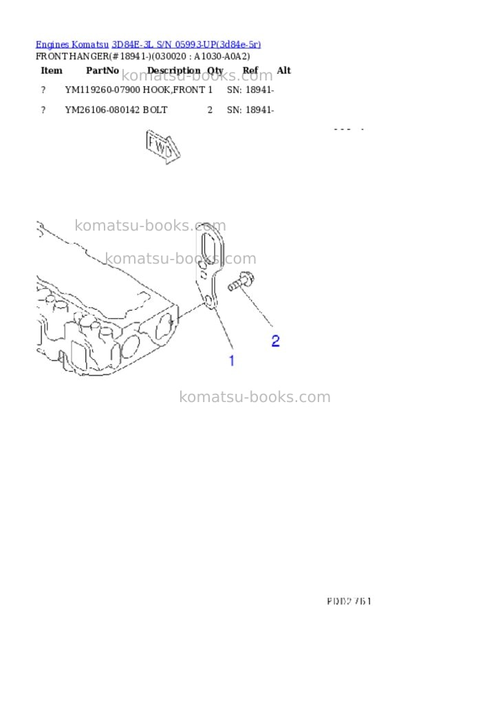Komatsu 3d84e-3l s/n 05993-up Parts catalog cover