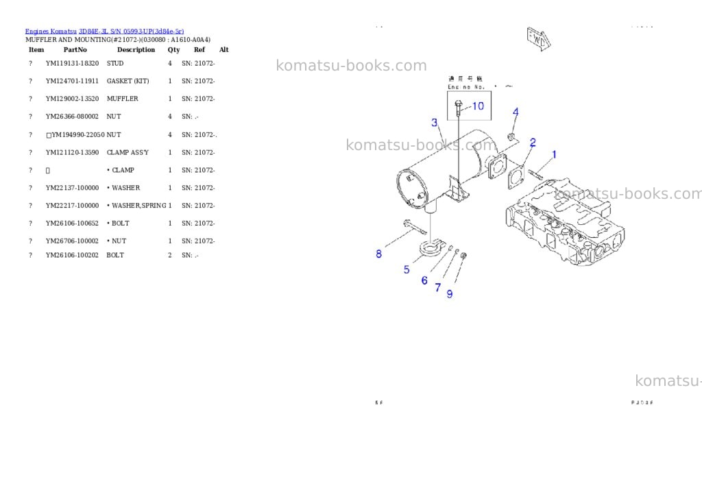 Komatsu 3d84e-3l s/n 05993-up Parts catalog cover Page 7