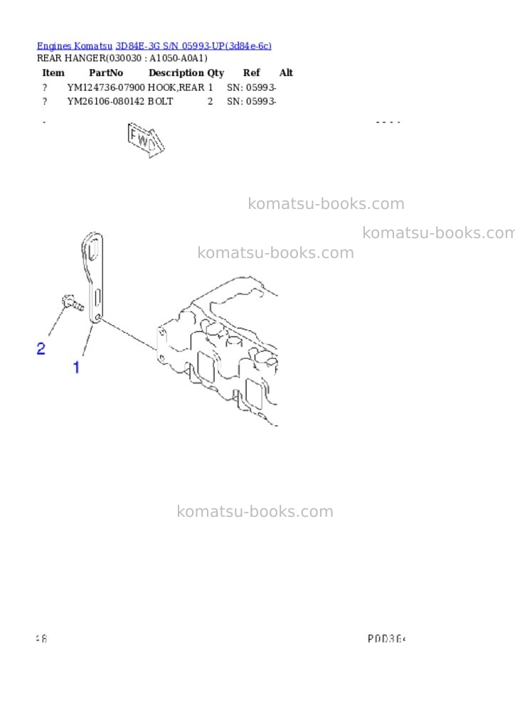 Komatsu 3d84e-3g s/n 05993-up Parts catalog cover