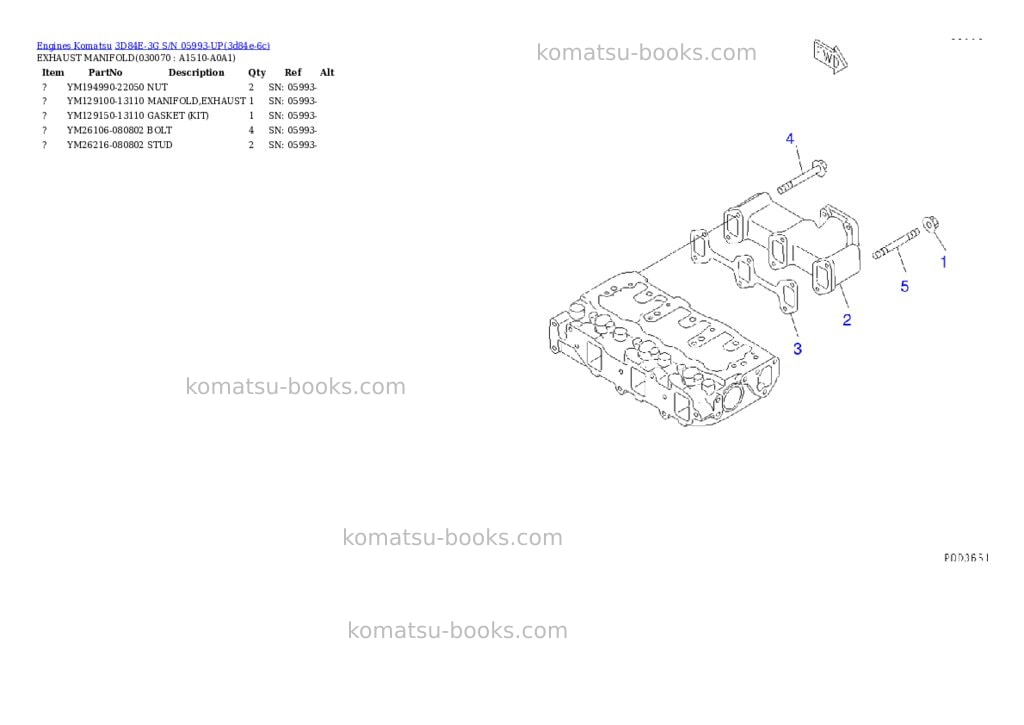 Komatsu 3d84e-3g s/n 05993-up Parts catalog cover Page 3