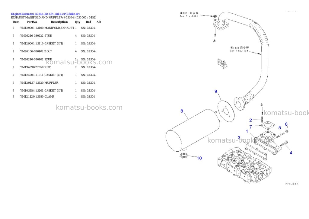 Komatsu 3d84e-3d s/n 3845-up Parts catalog cover Page 5