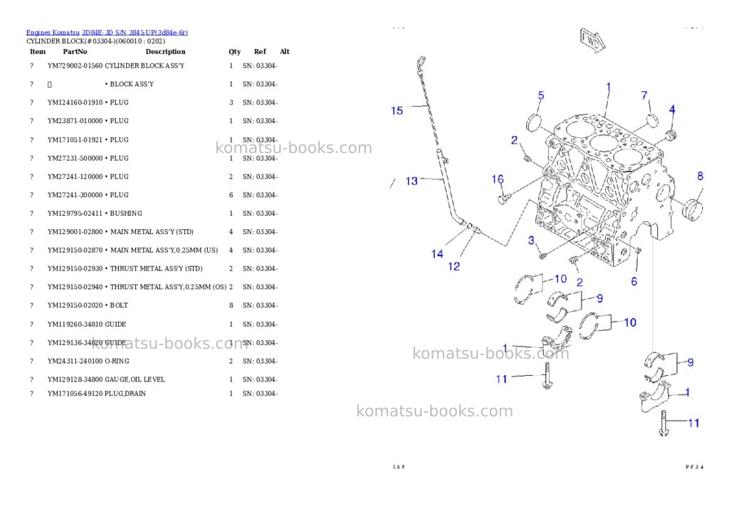 Komatsu 3d84e-3d s/n 3845-up Parts catalog cover Page 6