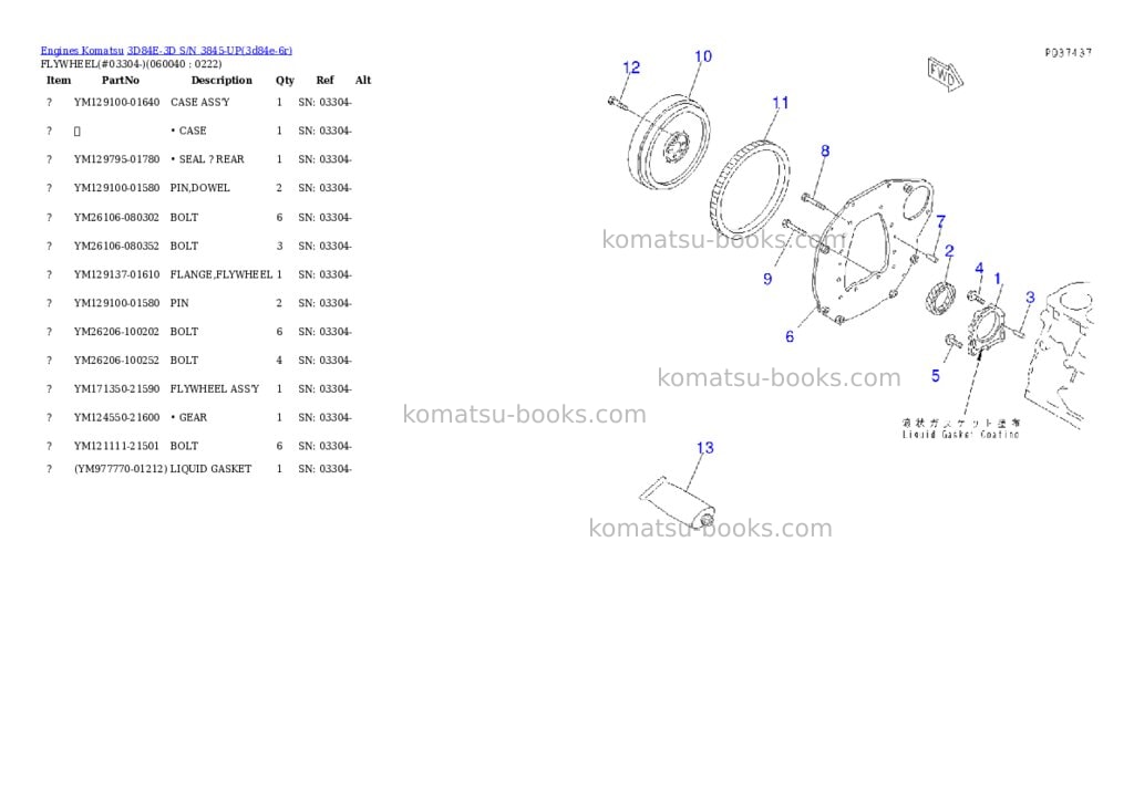 Komatsu 3d84e-3d s/n 3845-up Parts catalog cover Page 9