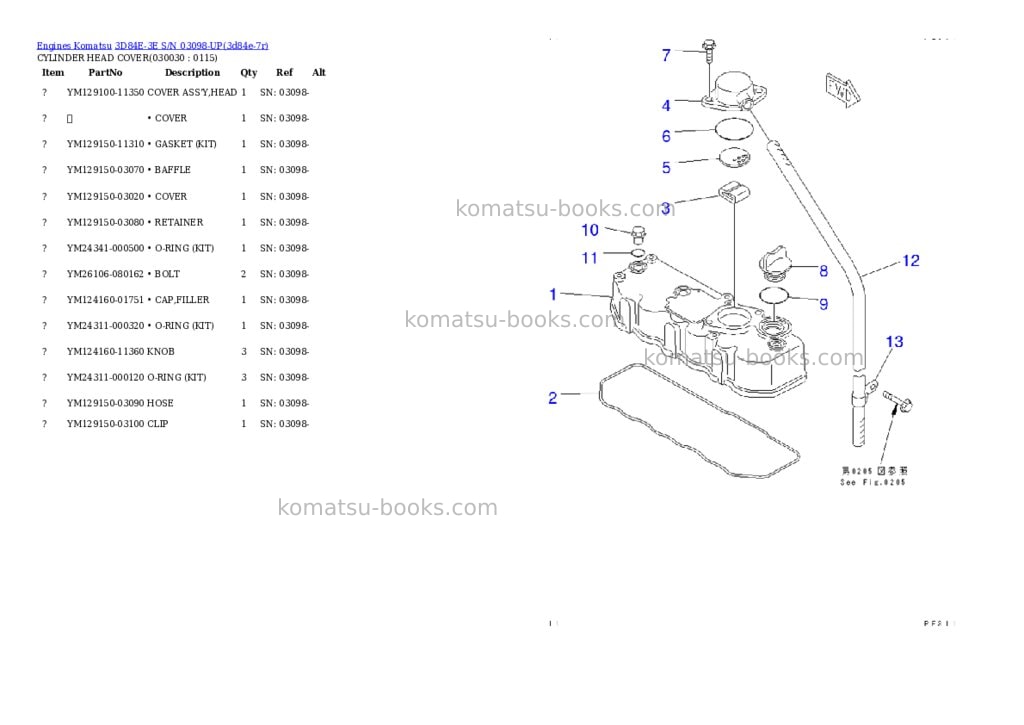Komatsu 3D84E-3E S/N 03098-UP Parts catalog cover Page 2 Komatsu 3D84E-3E S/N 03098-UP Parts catalog cover Page 2