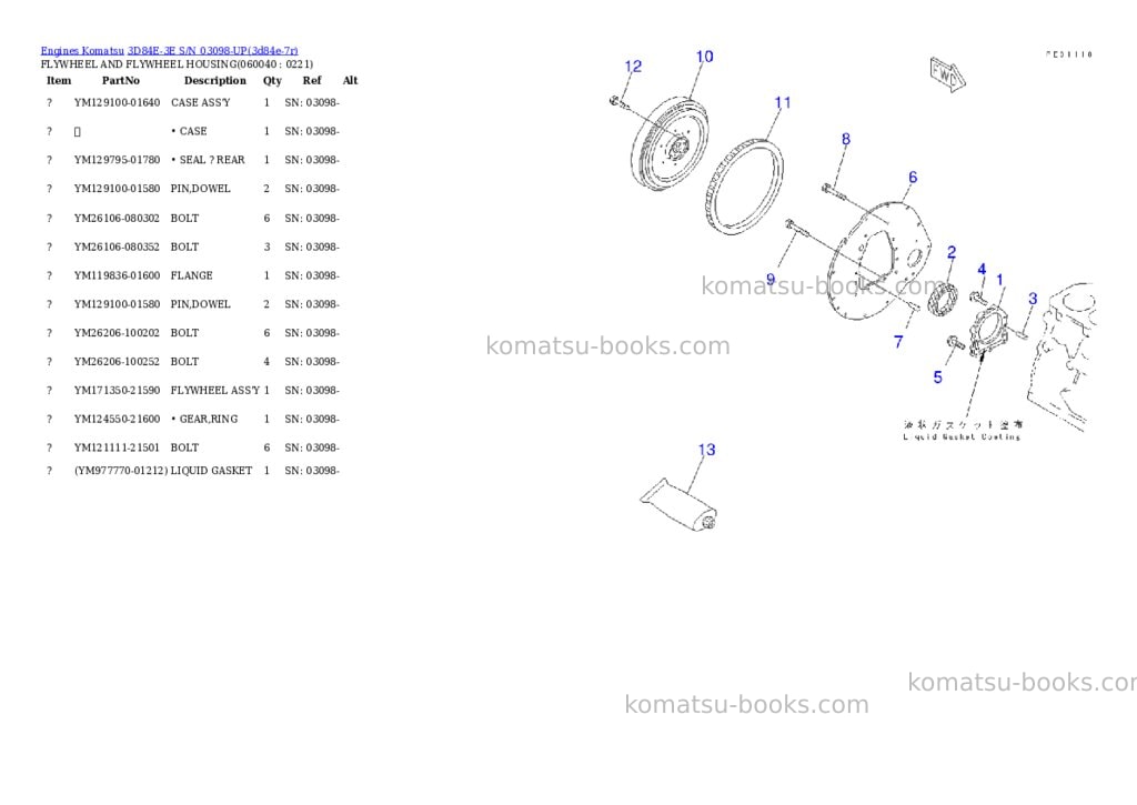 Komatsu 3D84E-3E S/N 03098-UP Parts catalog cover Page 9 Komatsu 3D84E-3E S/N 03098-UP Parts catalog cover Page 9
