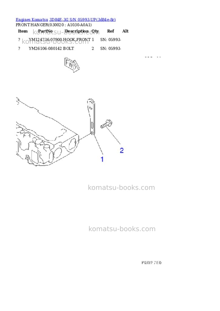 Komatsu 3D84E-3G S/N 05993-UP Parts catalog cover