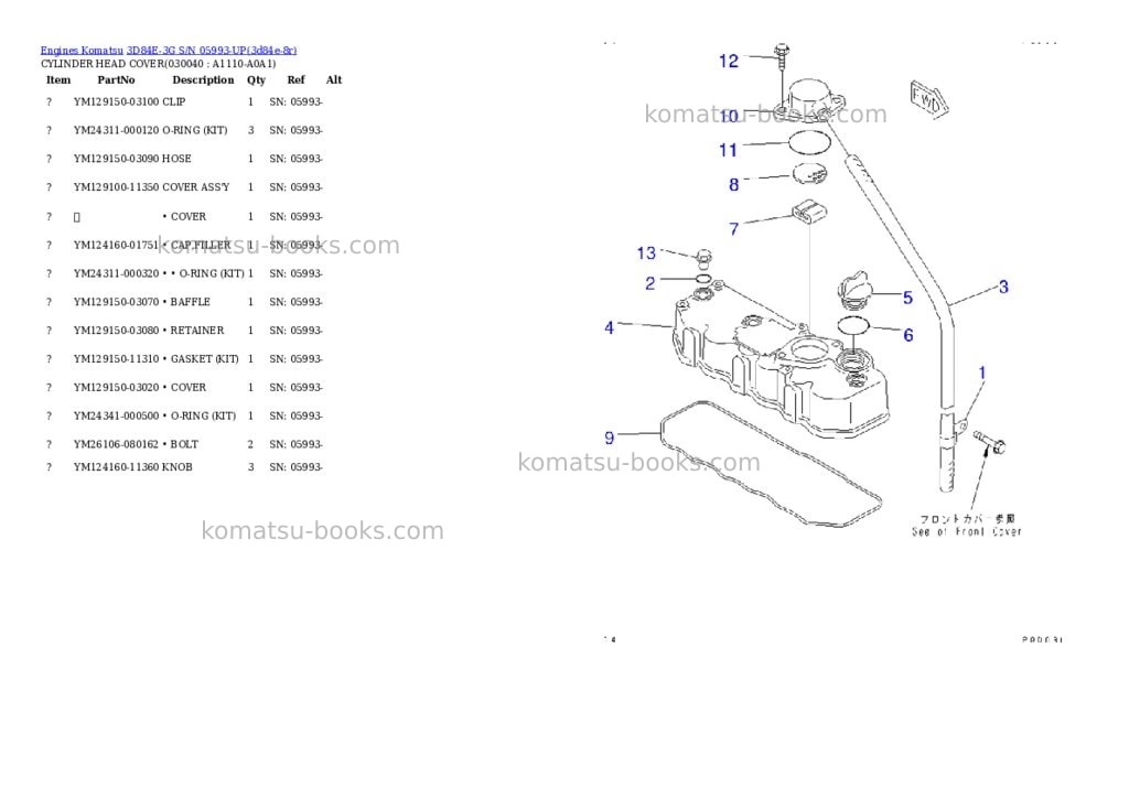 Komatsu 3D84E-3G S/N 05993-UP Parts catalog cover Page 3