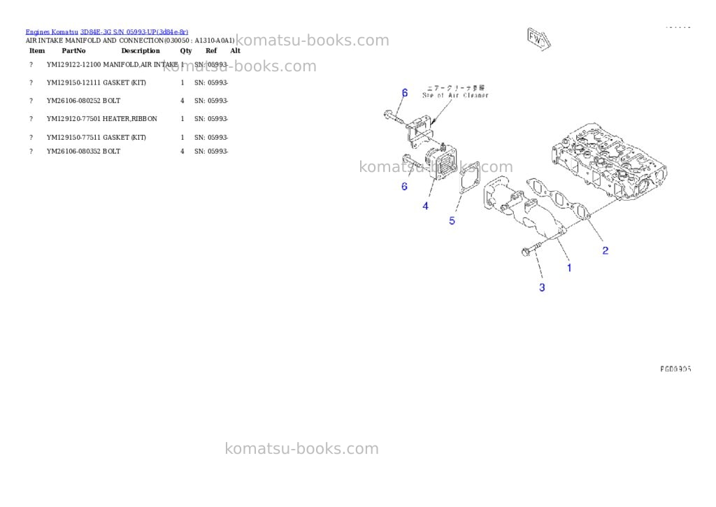 Komatsu 3D84E-3G S/N 05993-UP Parts catalog cover Page 4