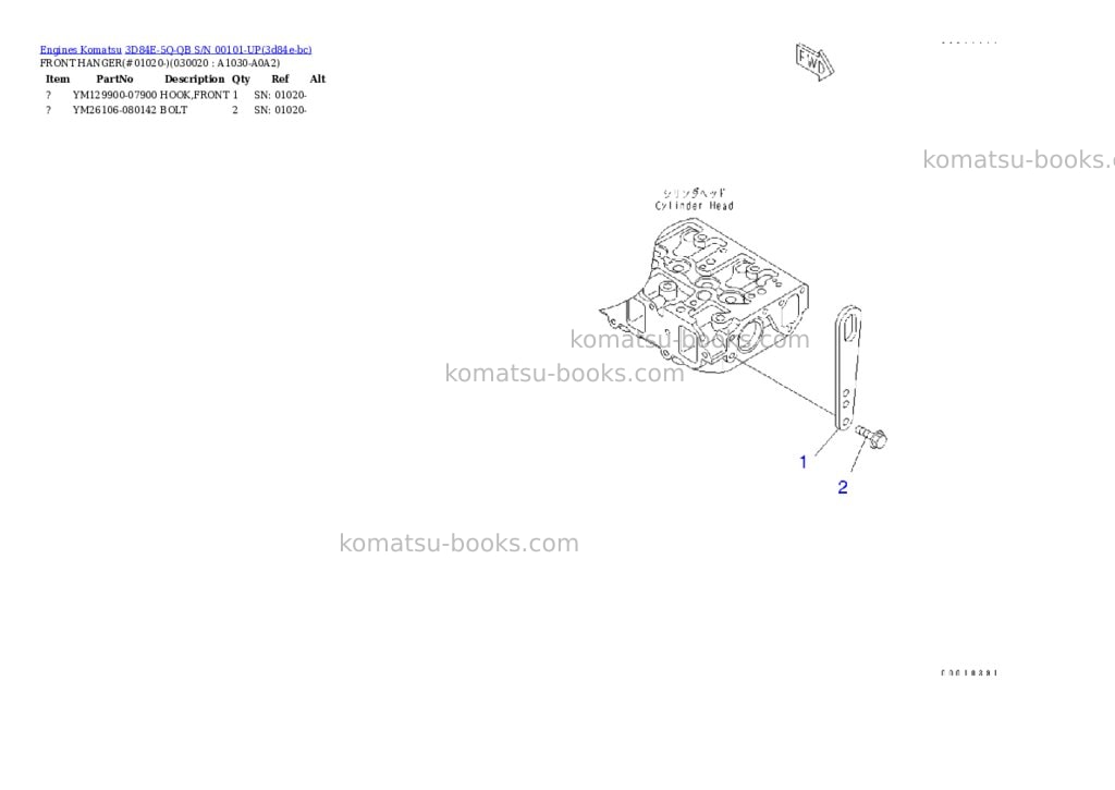 Komatsu 3D84E-5Q-QB S/N 00101-UP Parts catalog cover