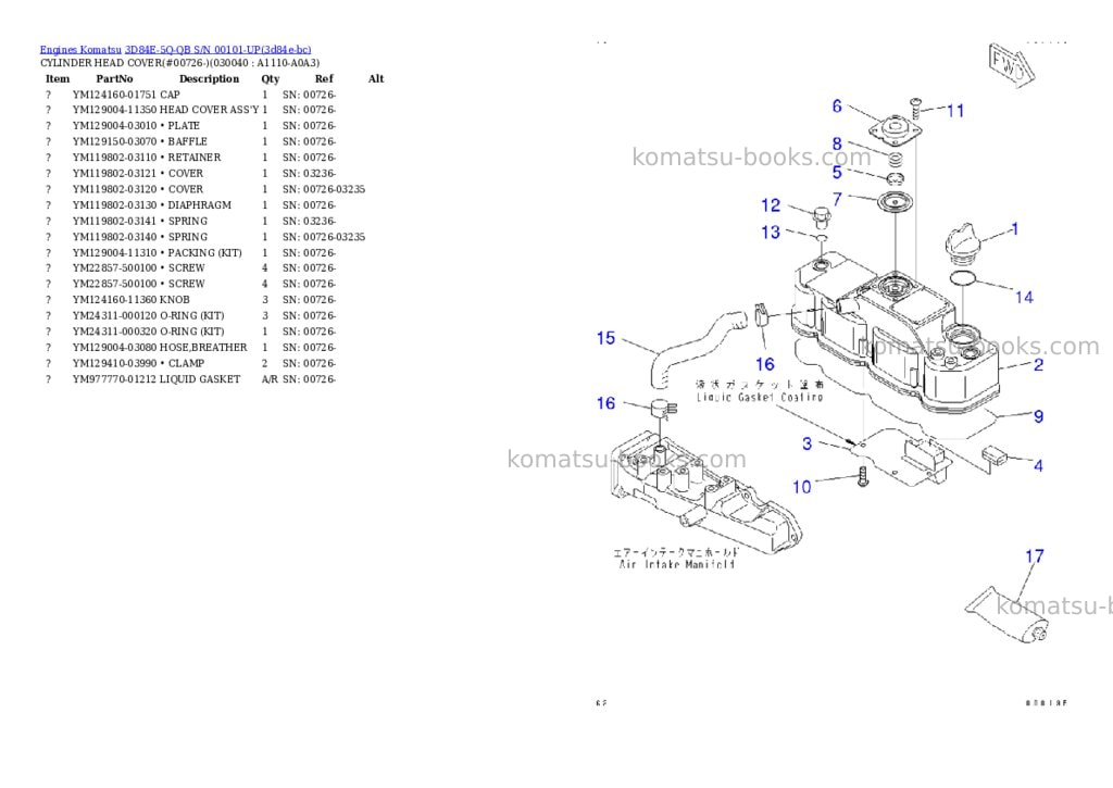 Komatsu 3D84E-5Q-QB S/N 00101-UP Parts catalog cover Page 3