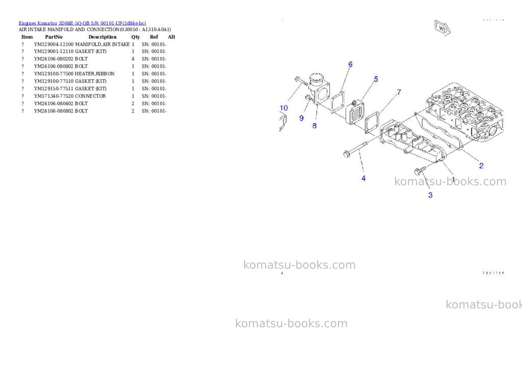 Komatsu 3D84E-5Q-QB S/N 00101-UP Parts catalog cover Page 4