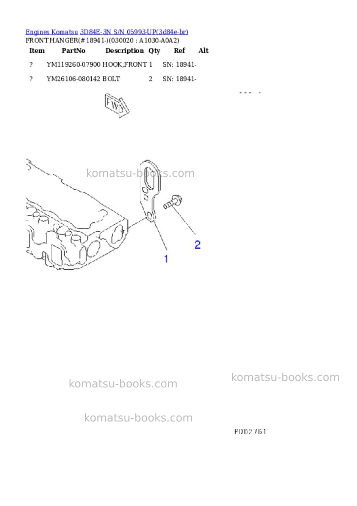 Komatsu 3d84e-3n s/n 05993-up Parts catalog cover