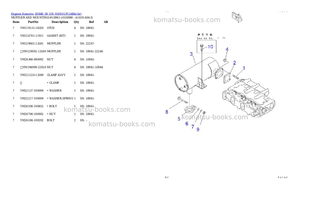 Komatsu 3d84e-3n s/n 05993-up Parts catalog cover Page 7