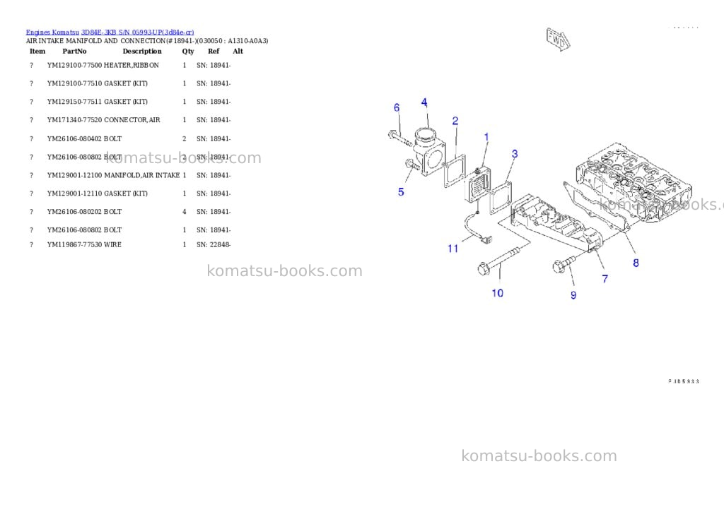 Komatsu 3d84e-3kb s/n 05993-up Parts catalog cover Page 4