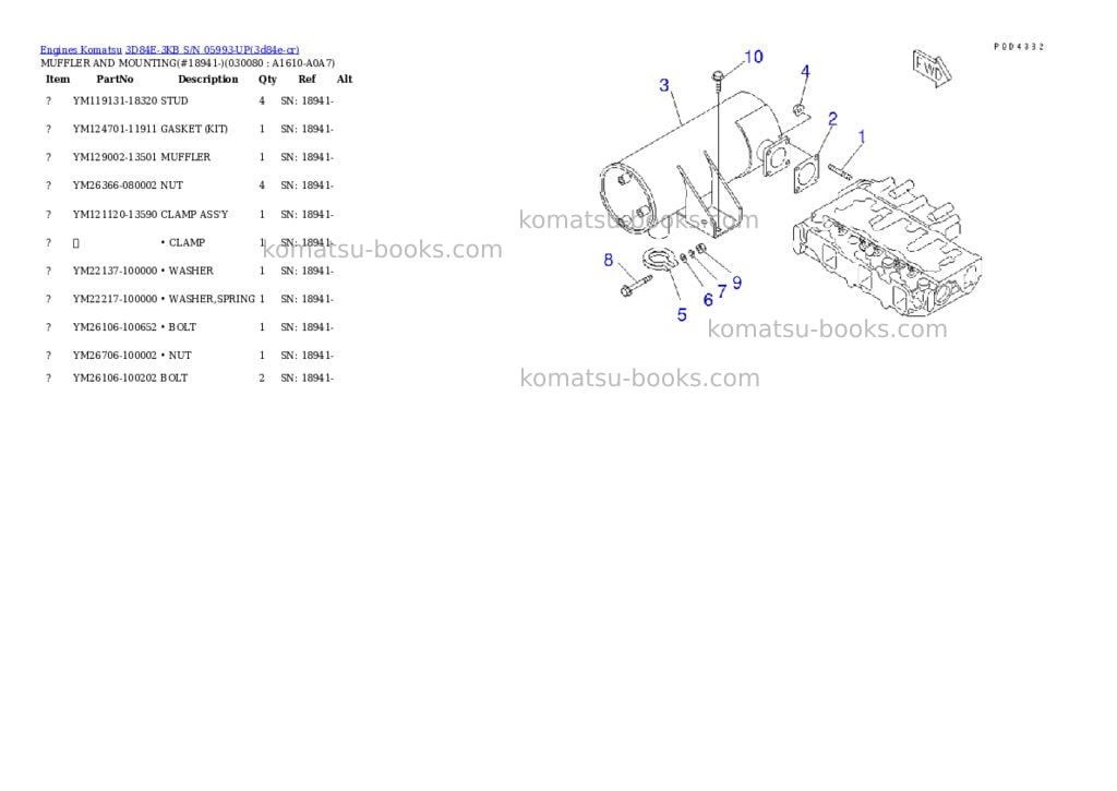 Komatsu 3d84e-3kb s/n 05993-up Parts catalog cover Page 7