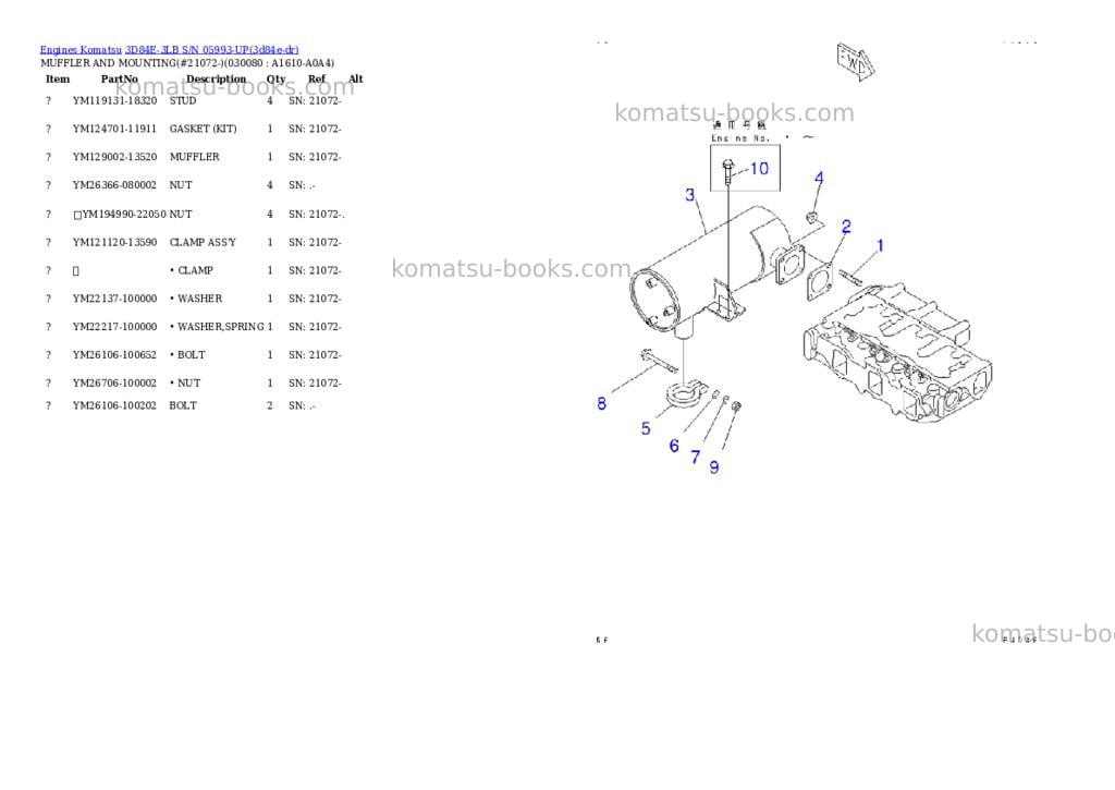 Komatsu 3d84e-3lb s/n 05993-up Parts catalog cover Page 7