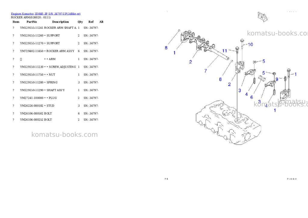 Komatsu 3d84e-3p s/n 34797-up Parts catalog cover
