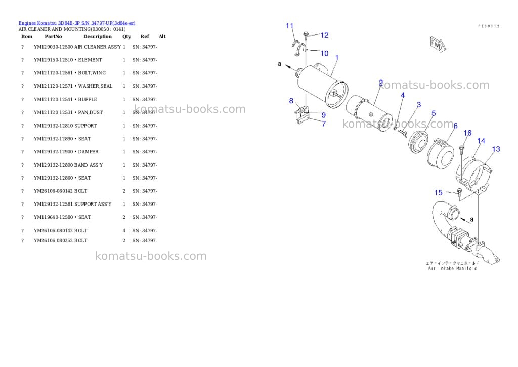 Komatsu 3d84e-3p s/n 34797-up Parts catalog cover Page 4