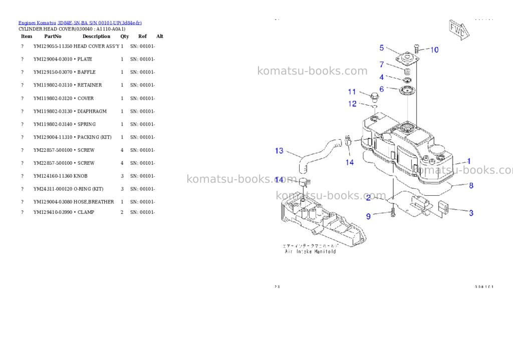 Komatsu 3D84E-5N-BA S/N 00101-UP Parts catalog cover Page 3 Komatsu 3D84E-5N-BA S/N 00101-UP Parts catalog cover Page 3