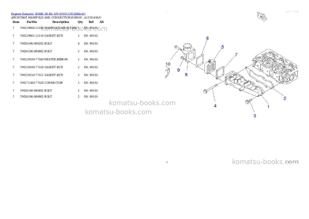 Komatsu 3D84E-5N-BA S/N 00101-UP Parts catalog cover Page 4 Komatsu 3D84E-5N-BA S/N 00101-UP Parts catalog cover Page 4