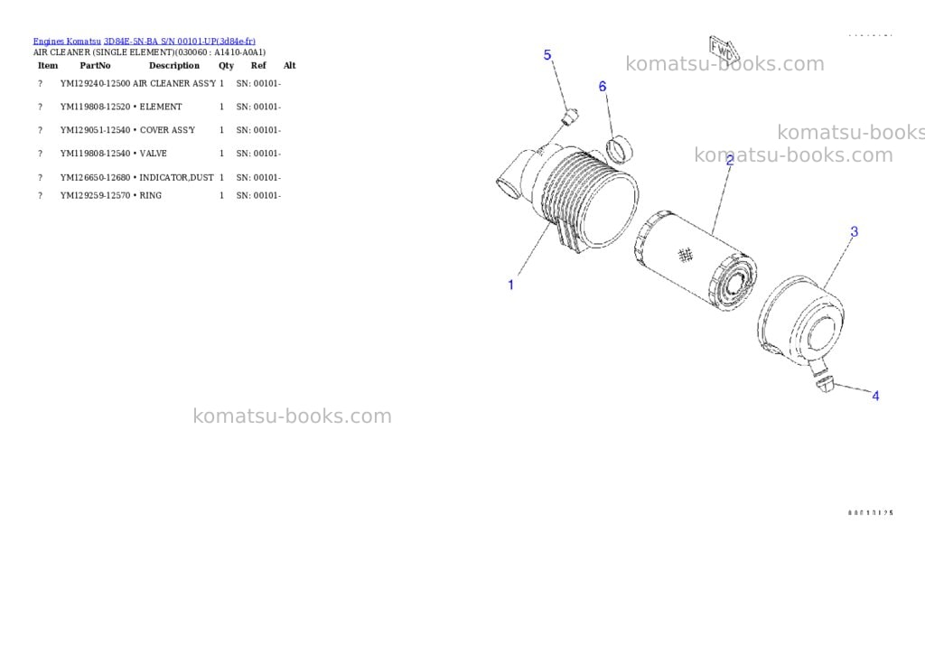 Komatsu 3D84E-5N-BA S/N 00101-UP Parts catalog cover Page 5 Komatsu 3D84E-5N-BA S/N 00101-UP Parts catalog cover Page 5