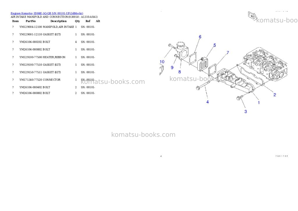 Komatsu 3d84e-5q-qb s/n 00101-up Parts catalog cover Page 4 Komatsu 3d84e-5q-qb s/n 00101-up Parts catalog cover Page 4