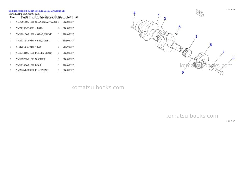 Komatsu 3D84N-2H S/N 03157-UP Parts catalog cover Page 10 Komatsu 3D84N-2H S/N 03157-UP Parts catalog cover Page 10