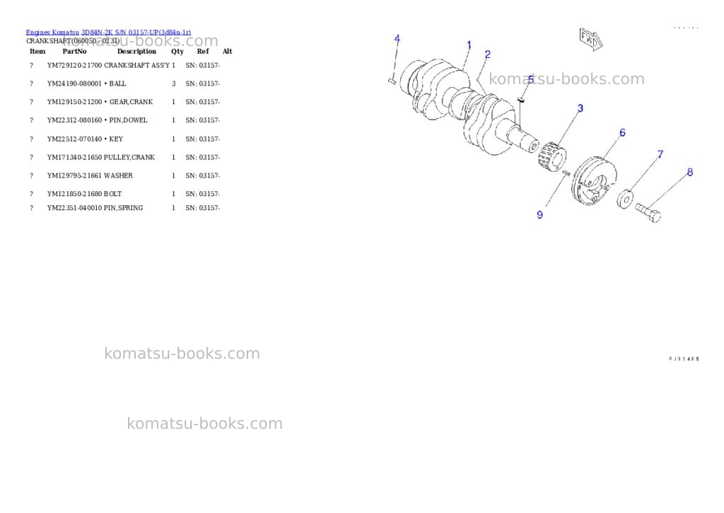 Komatsu 3D84N-2K S/N 03157-UP Parts catalog cover Page 10 Komatsu 3D84N-2K S/N 03157-UP Parts catalog cover Page 10