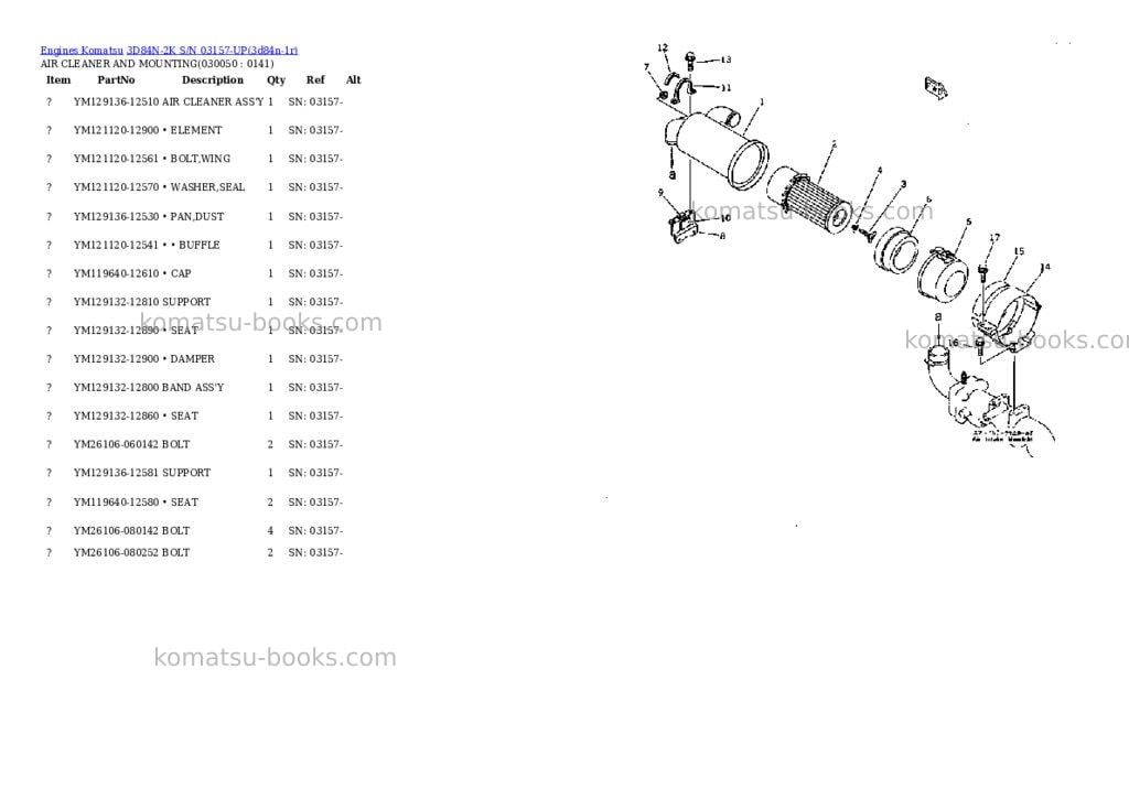 Komatsu 3D84N-2K S/N 03157-UP Parts catalog cover Page 4 Komatsu 3D84N-2K S/N 03157-UP Parts catalog cover Page 4