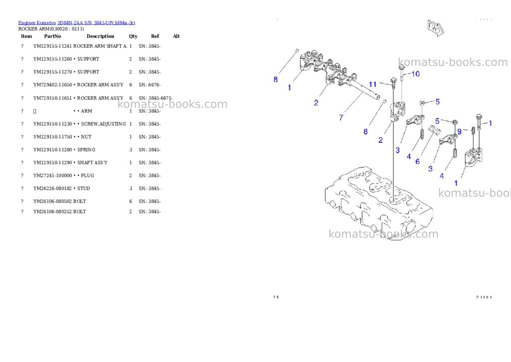 Komatsu 3d84n-2aa s/n 3845-up Parts catalog cover
