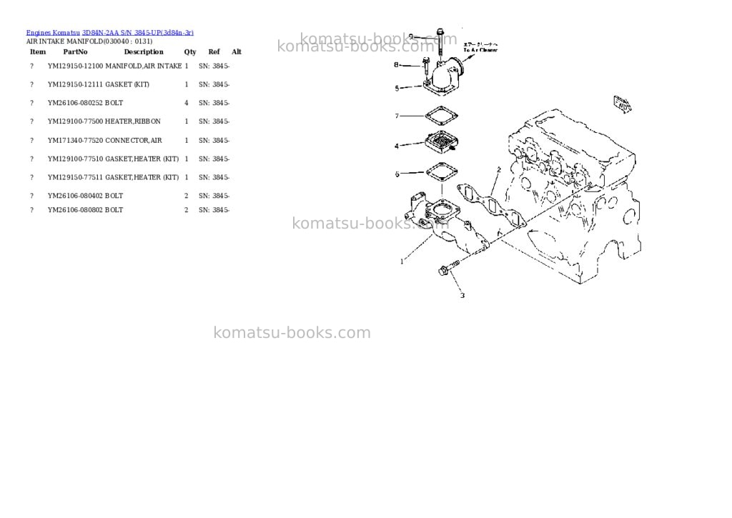 Komatsu 3d84n-2aa s/n 3845-up Parts catalog cover Page 3