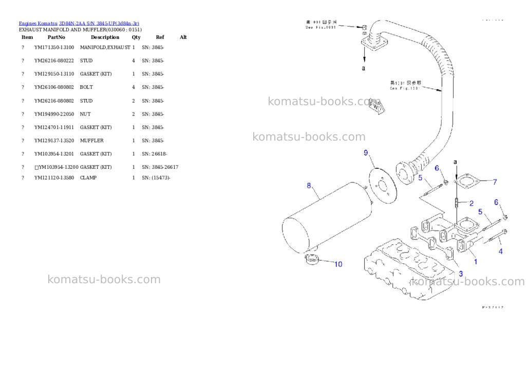Komatsu 3d84n-2aa s/n 3845-up Parts catalog cover Page 5