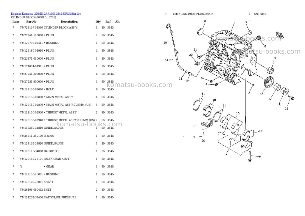 Komatsu 3d84n-2aa s/n 3845-up Parts catalog cover Page 6