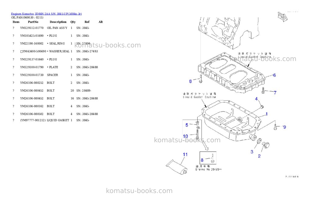 Komatsu 3d84n-2aa s/n 3845-up Parts catalog cover Page 8