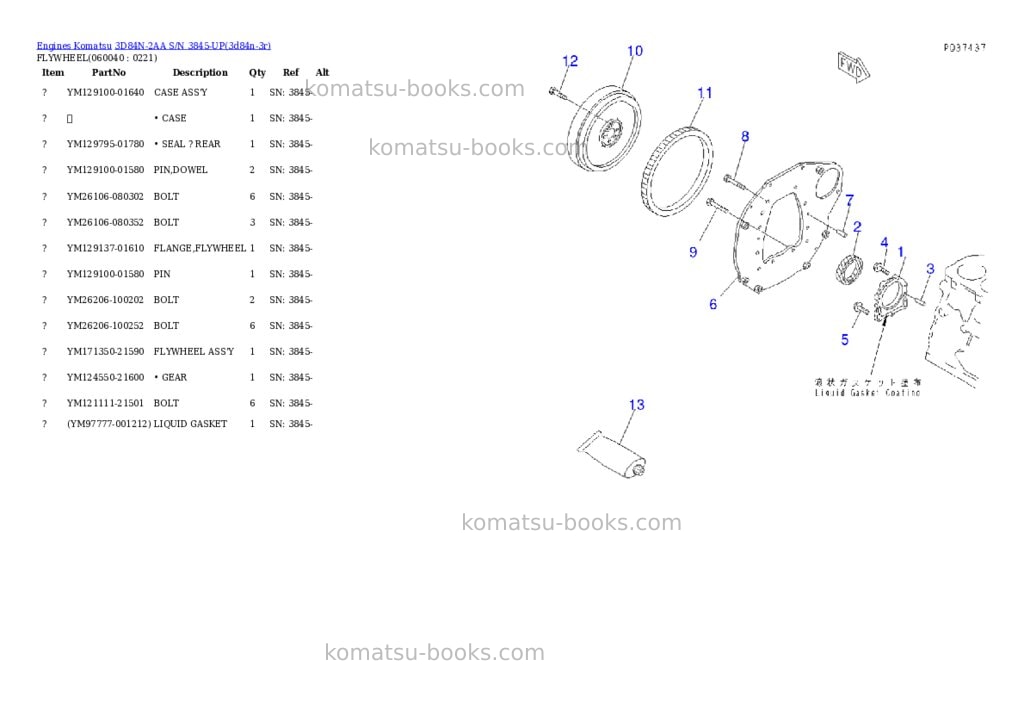 Komatsu 3d84n-2aa s/n 3845-up Parts catalog cover Page 9
