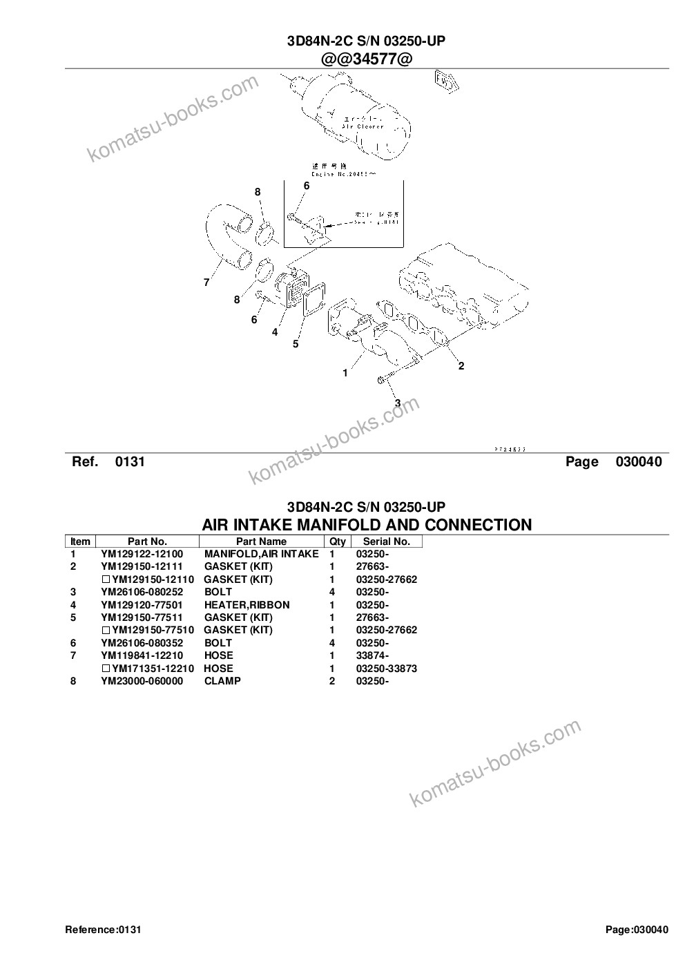 Komatsu 3d84n-2c s/n 03250-up Parts catalog cover Page 6 Komatsu 3d84n-2c s/n 03250-up Parts catalog cover Page 6