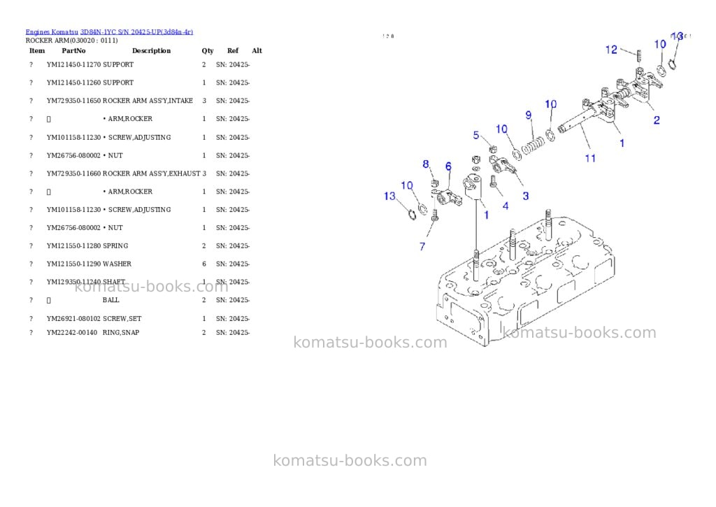Komatsu 3d84n-1yc s/n 20425-up Parts catalog cover Komatsu 3d84n-1yc s/n 20425-up Parts catalog cover
