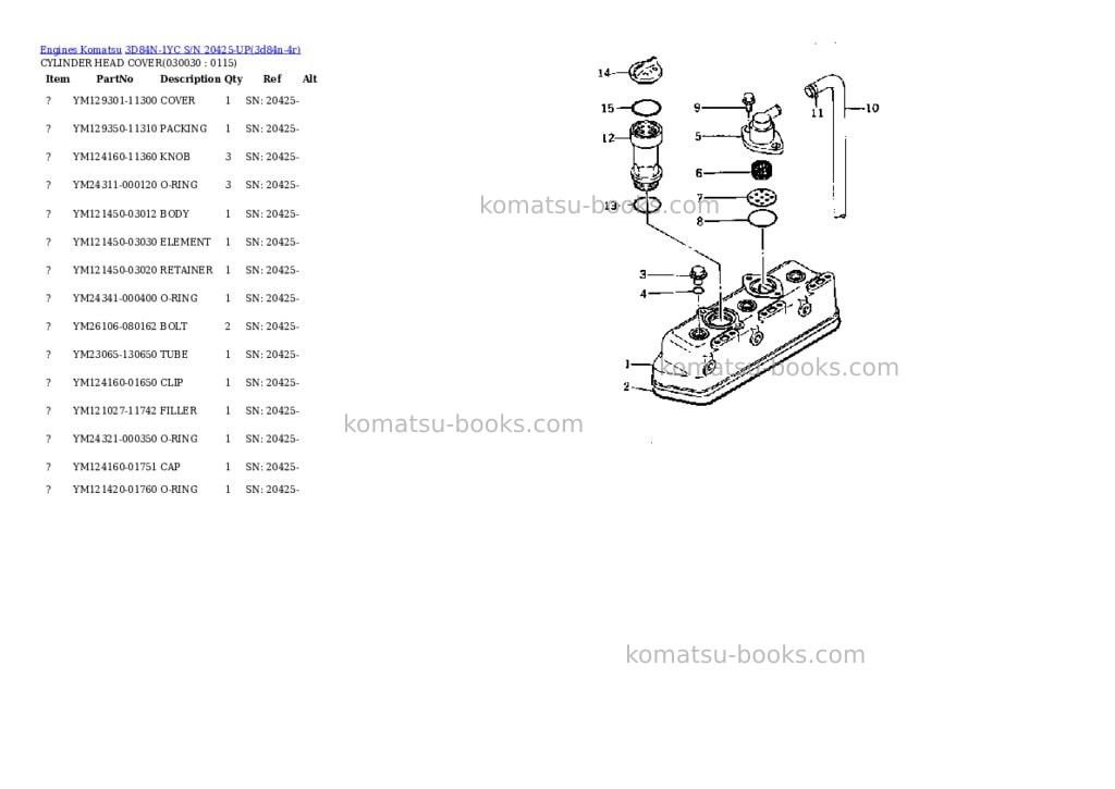 Komatsu 3d84n-1yc s/n 20425-up Parts catalog cover Page 2 Komatsu 3d84n-1yc s/n 20425-up Parts catalog cover Page 2