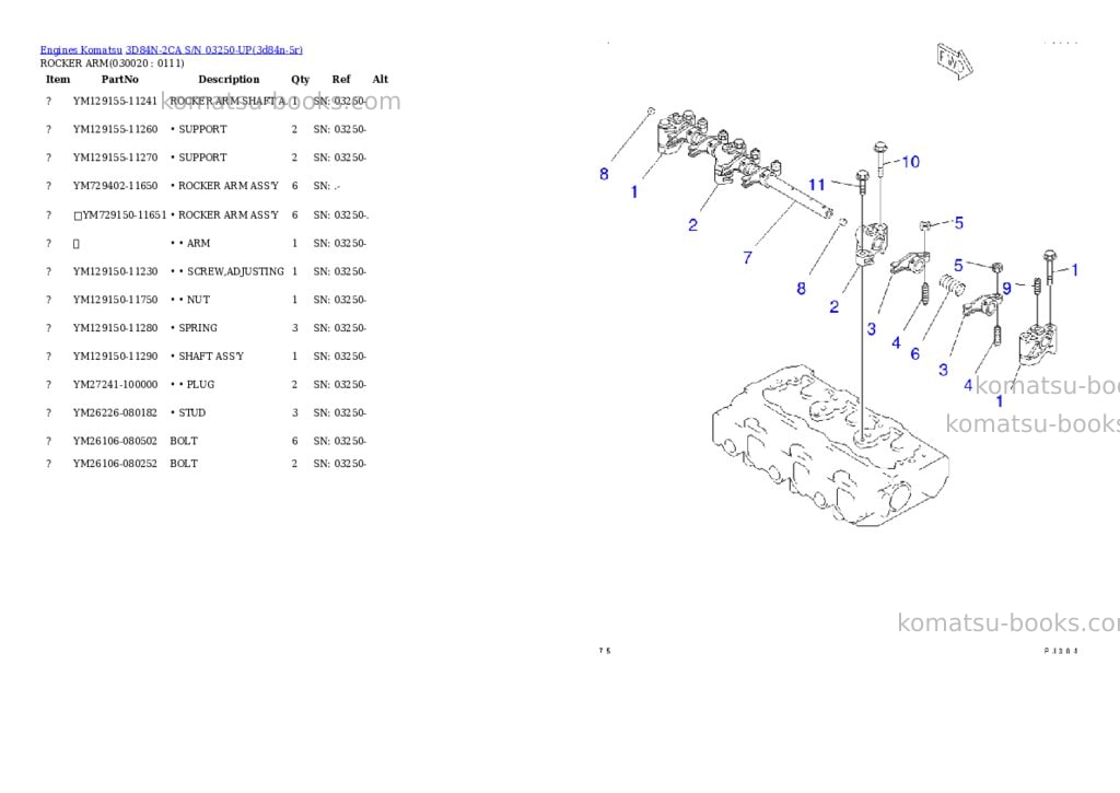 Komatsu 3D84N-2CA S/N 03250-UP Parts catalog cover