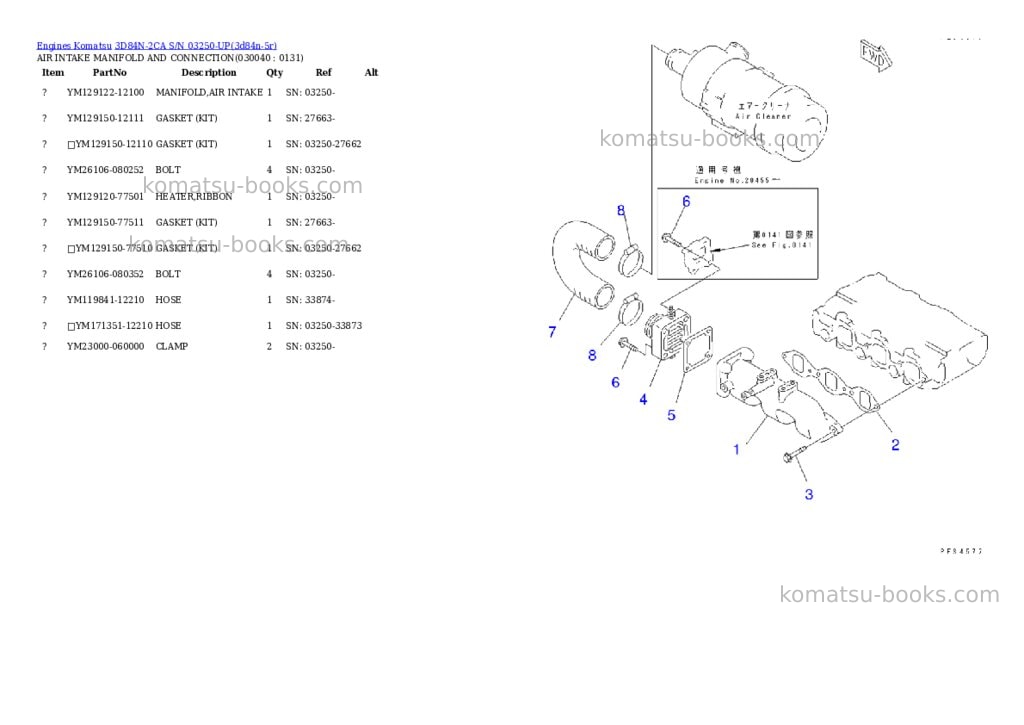 Komatsu 3D84N-2CA S/N 03250-UP Parts catalog cover Page 3